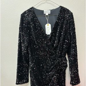 Loveriche Black sequin dress long sleeve short ruched large L